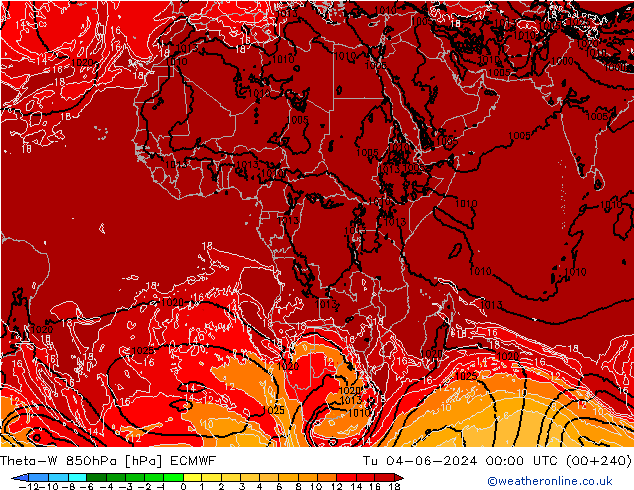 Theta-W 850hPa ECMWF Út 04.06.2024 00 UTC