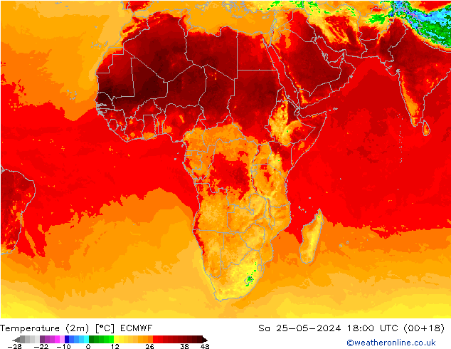 Temperatura (2m) ECMWF Sáb 25.05.2024 18 UTC