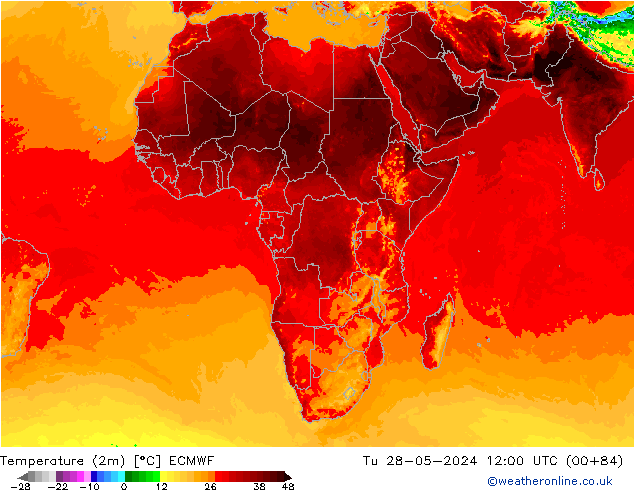 Temperatura (2m) ECMWF mar 28.05.2024 12 UTC