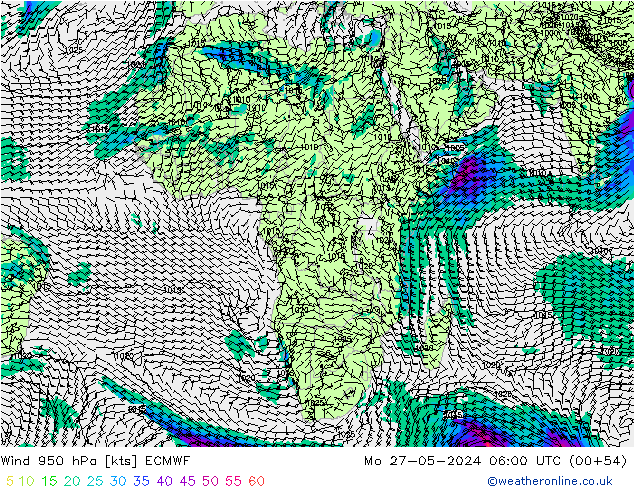 Wind 950 hPa ECMWF Mo 27.05.2024 06 UTC