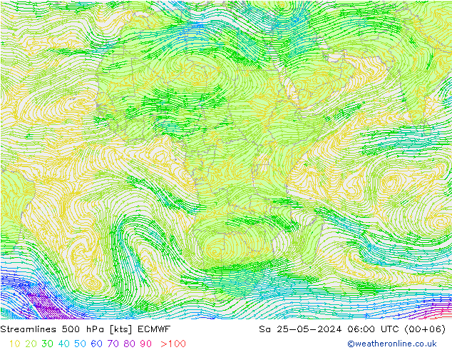 Stroomlijn 500 hPa ECMWF za 25.05.2024 06 UTC