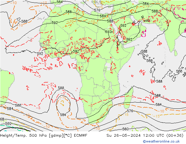 Z500/Yağmur (+YB)/Z850 ECMWF Paz 26.05.2024 12 UTC