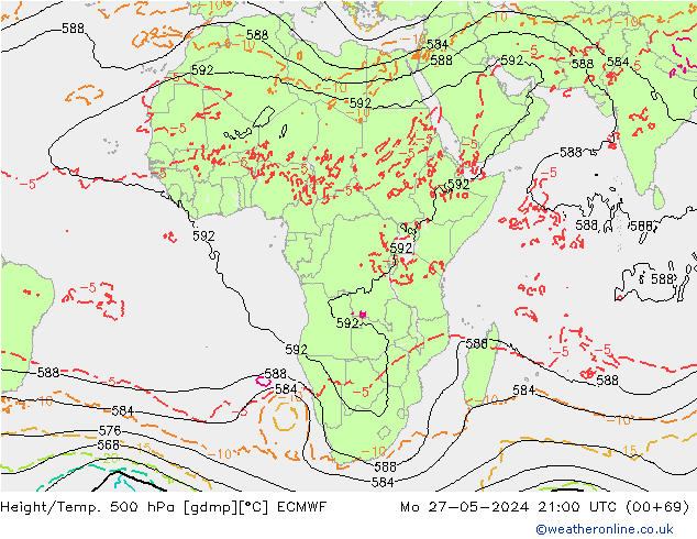 Géop./Temp. 500 hPa ECMWF lun 27.05.2024 21 UTC