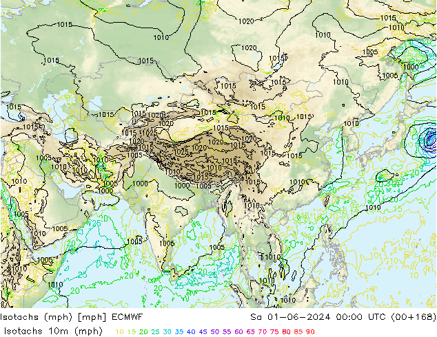 Isotachen (mph) ECMWF za 01.06.2024 00 UTC