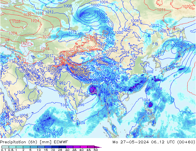 Z500/Rain (+SLP)/Z850 ECMWF Po 27.05.2024 12 UTC