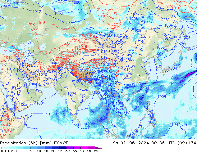 Totale neerslag (6h) ECMWF za 01.06.2024 06 UTC