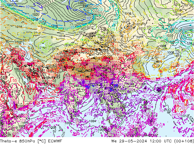 Theta-e 850hPa ECMWF Çar 29.05.2024 12 UTC