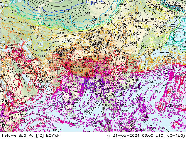 Theta-e 850hPa ECMWF Fr 31.05.2024 06 UTC