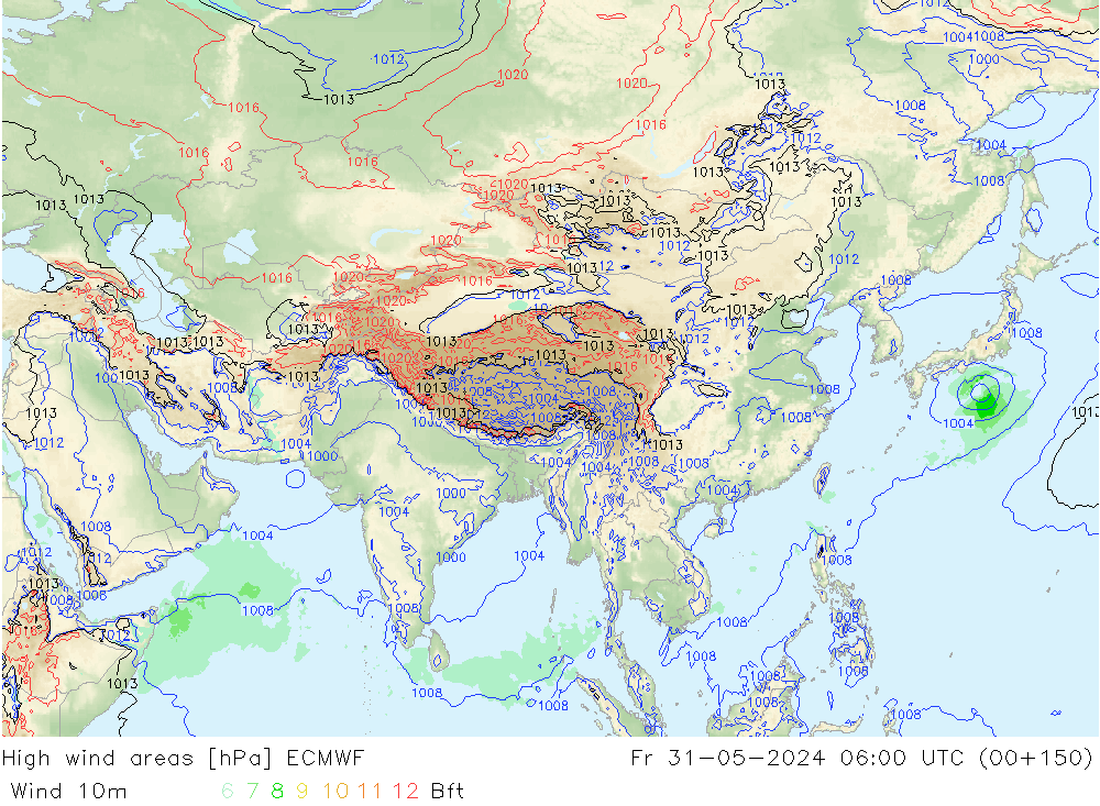 High wind areas ECMWF Fr 31.05.2024 06 UTC