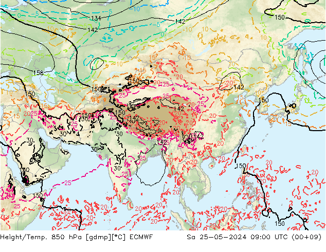 Hoogte/Temp. 850 hPa ECMWF za 25.05.2024 09 UTC