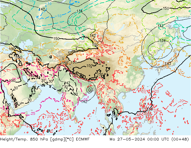 Z500/Regen(+SLP)/Z850 ECMWF ma 27.05.2024 00 UTC