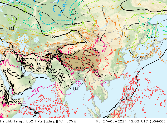 Z500/Rain (+SLP)/Z850 ECMWF Po 27.05.2024 12 UTC