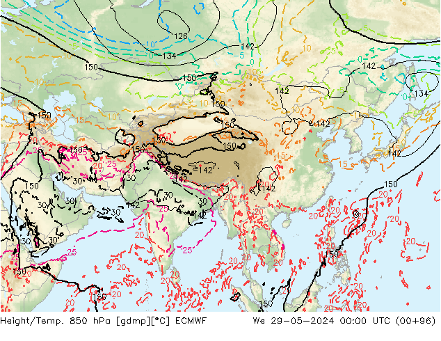 Z500/Rain (+SLP)/Z850 ECMWF Qua 29.05.2024 00 UTC