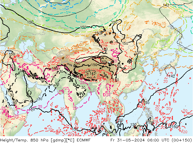 Géop./Temp. 850 hPa ECMWF ven 31.05.2024 06 UTC