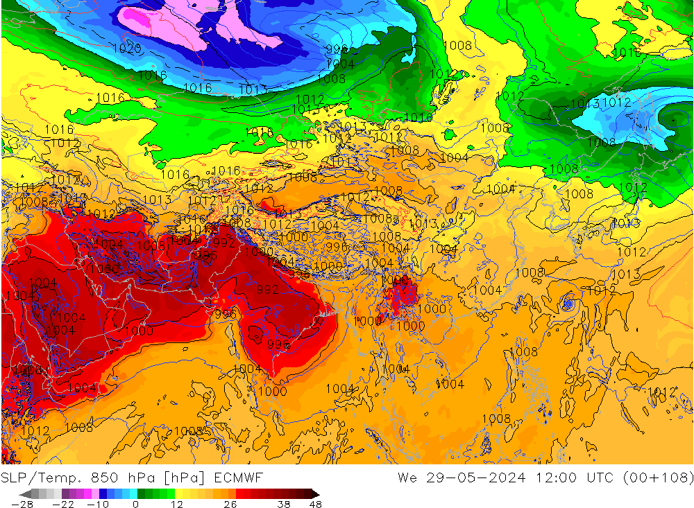 850 hPa Yer Bas./Sıc ECMWF Çar 29.05.2024 12 UTC