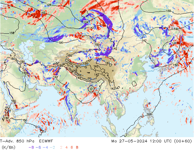 T-Adv. 850 hPa ECMWF Mo 27.05.2024 12 UTC