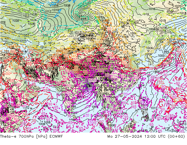 Theta-e 700hPa ECMWF Po 27.05.2024 12 UTC