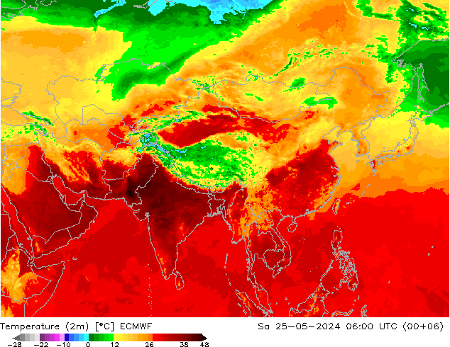 Temperatuurkaart (2m) ECMWF za 25.05.2024 06 UTC