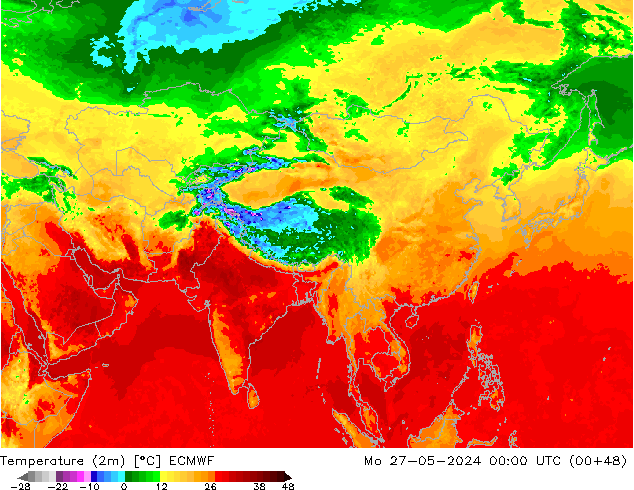 Sıcaklık Haritası (2m) ECMWF Pzt 27.05.2024 00 UTC