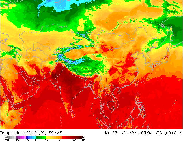 Temperature (2m) ECMWF Po 27.05.2024 03 UTC