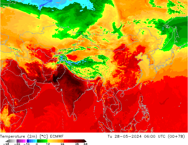 Temperature (2m) ECMWF Út 28.05.2024 06 UTC