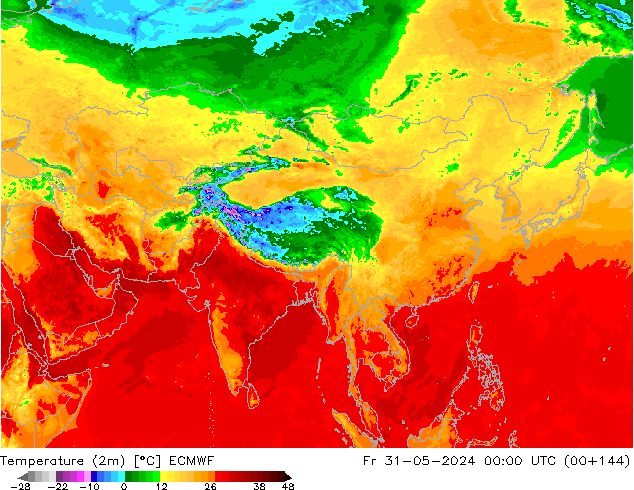 Sıcaklık Haritası (2m) ECMWF Cu 31.05.2024 00 UTC