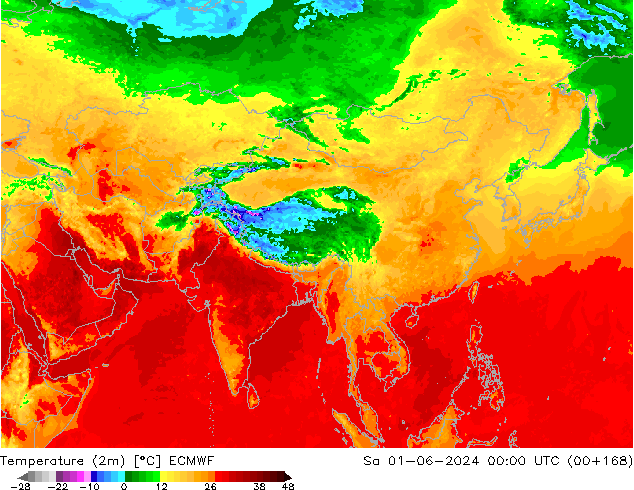 température (2m) ECMWF sam 01.06.2024 00 UTC