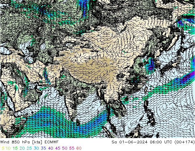 Wind 850 hPa ECMWF za 01.06.2024 06 UTC