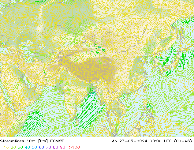 Ligne de courant 10m ECMWF lun 27.05.2024 00 UTC