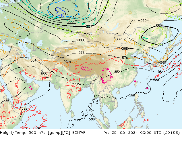 Z500/Rain (+SLP)/Z850 ECMWF Qua 29.05.2024 00 UTC