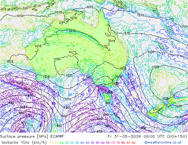 Isotachs (kph) ECMWF Fr 31.05.2024 06 UTC