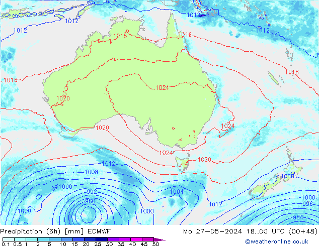 Totale neerslag (6h) ECMWF ma 27.05.2024 00 UTC