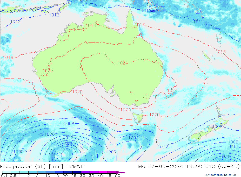 Z500/Rain (+SLP)/Z850 ECMWF pon. 27.05.2024 00 UTC