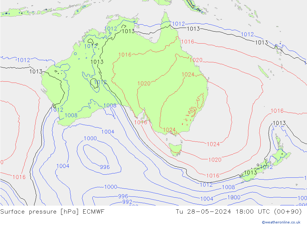 pressão do solo ECMWF Ter 28.05.2024 18 UTC