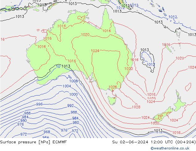 pression de l'air ECMWF dim 02.06.2024 12 UTC