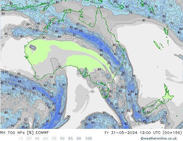 RH 700 гПа ECMWF пт 31.05.2024 12 UTC