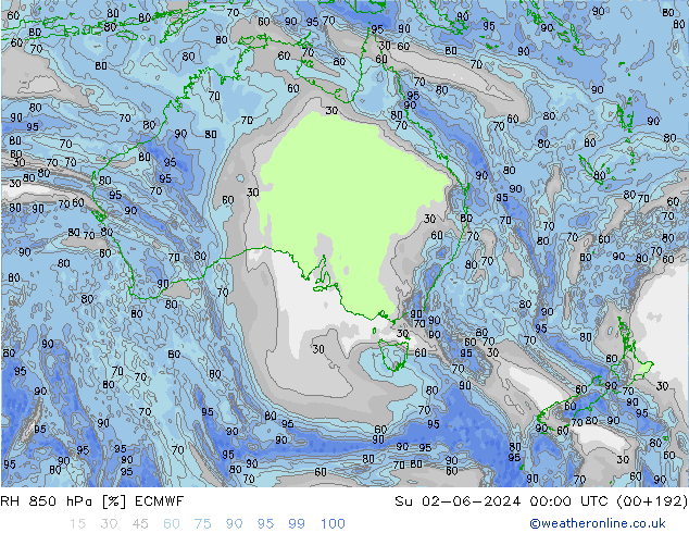 RH 850 hPa ECMWF Ne 02.06.2024 00 UTC