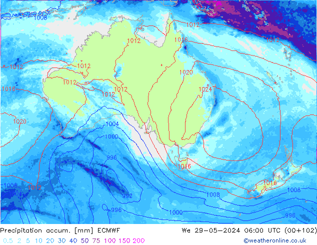 Precipitation accum. ECMWF śro. 29.05.2024 06 UTC