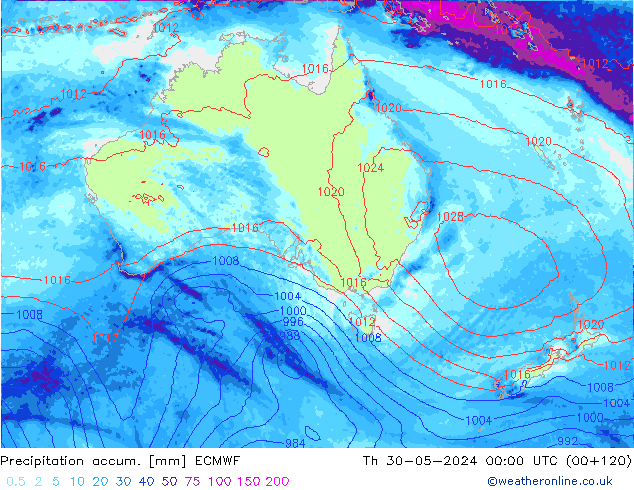 Precipitation accum. ECMWF чт 30.05.2024 00 UTC