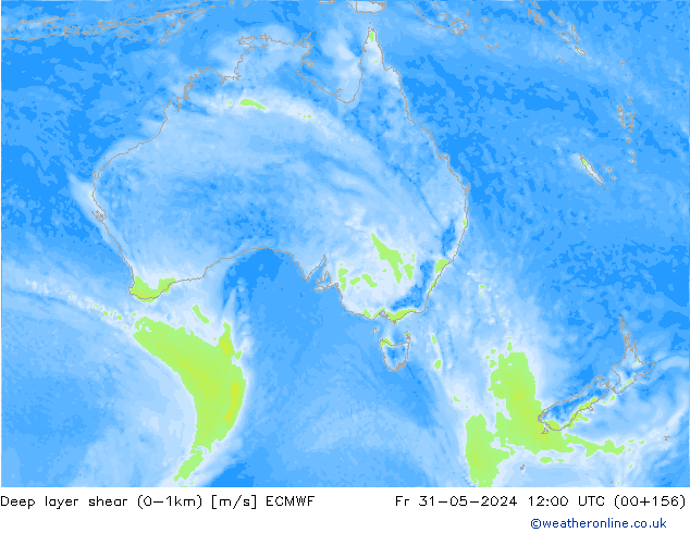 Deep layer shear (0-1km) ECMWF пт 31.05.2024 12 UTC