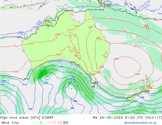 High wind areas ECMWF Qua 29.05.2024 21 UTC