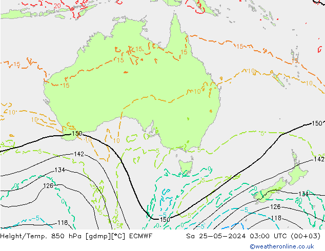 Height/Temp. 850 hPa ECMWF So 25.05.2024 03 UTC