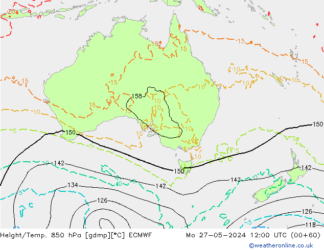 Z500/Rain (+SLP)/Z850 ECMWF Mo 27.05.2024 12 UTC