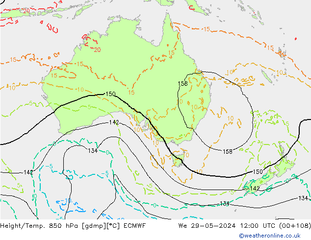 Height/Temp. 850 hPa ECMWF Qua 29.05.2024 12 UTC