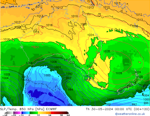 SLP/Temp. 850 hPa ECMWF jeu 30.05.2024 00 UTC