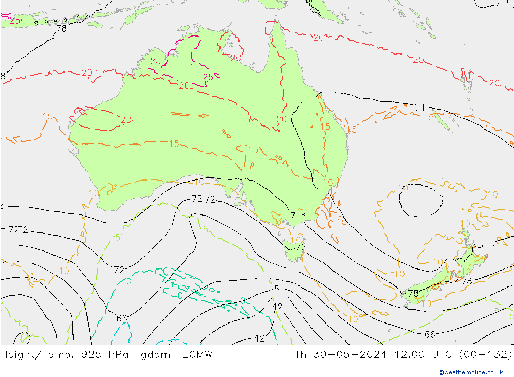 Height/Temp. 925 hPa ECMWF czw. 30.05.2024 12 UTC