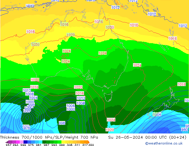 Thck 700-1000 hPa ECMWF nie. 26.05.2024 00 UTC