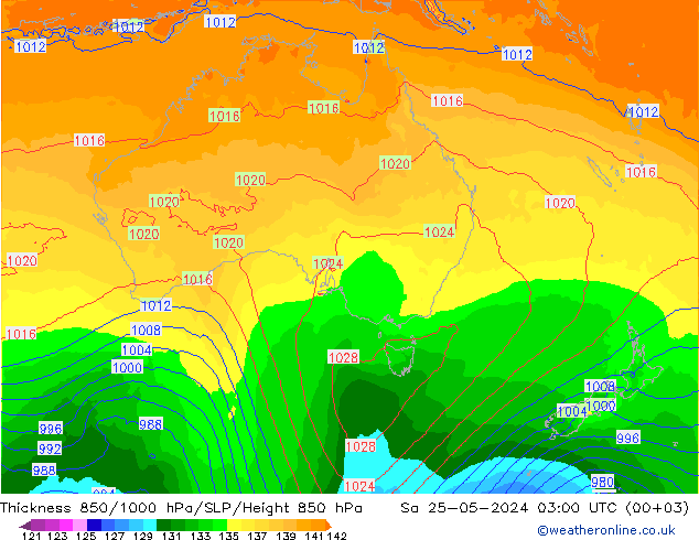 Schichtdicke 850-1000 hPa ECMWF Sa 25.05.2024 03 UTC