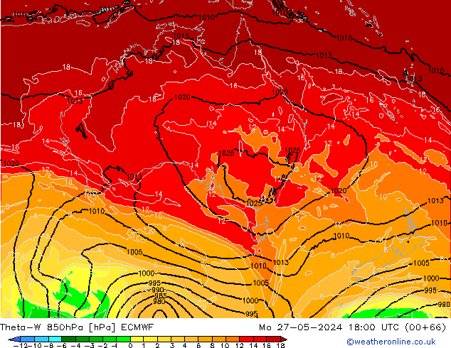 Theta-W 850гПа ECMWF пн 27.05.2024 18 UTC