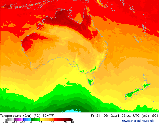 Temperature (2m) ECMWF Fr 31.05.2024 06 UTC